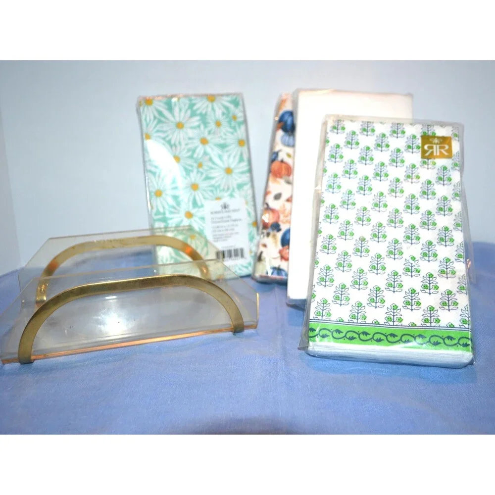 Vintage Acrylic with Gold Tone Guest Towel Holder with Four Seasons Clothes